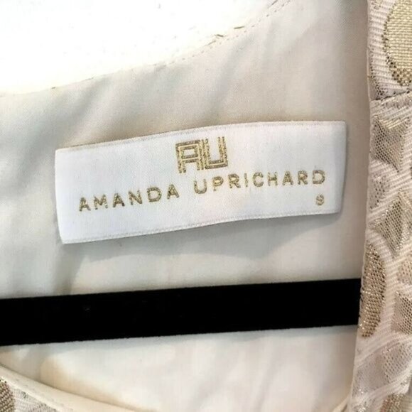 Amanda Uprichard Size S Metallic Gold Brocade Mini Sheath Dress Cocktail - Picture 3 of 7